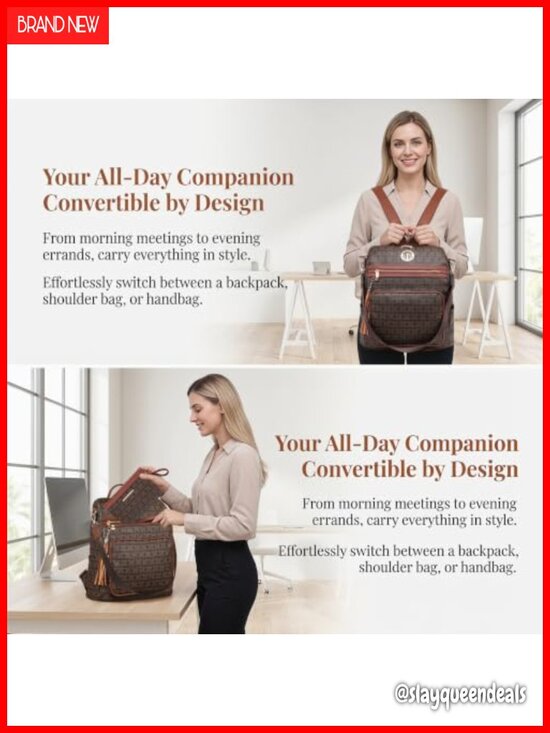 Convertible Faux Leather Laptop Backpack Purse with Wristlet, Adjustable main image 4